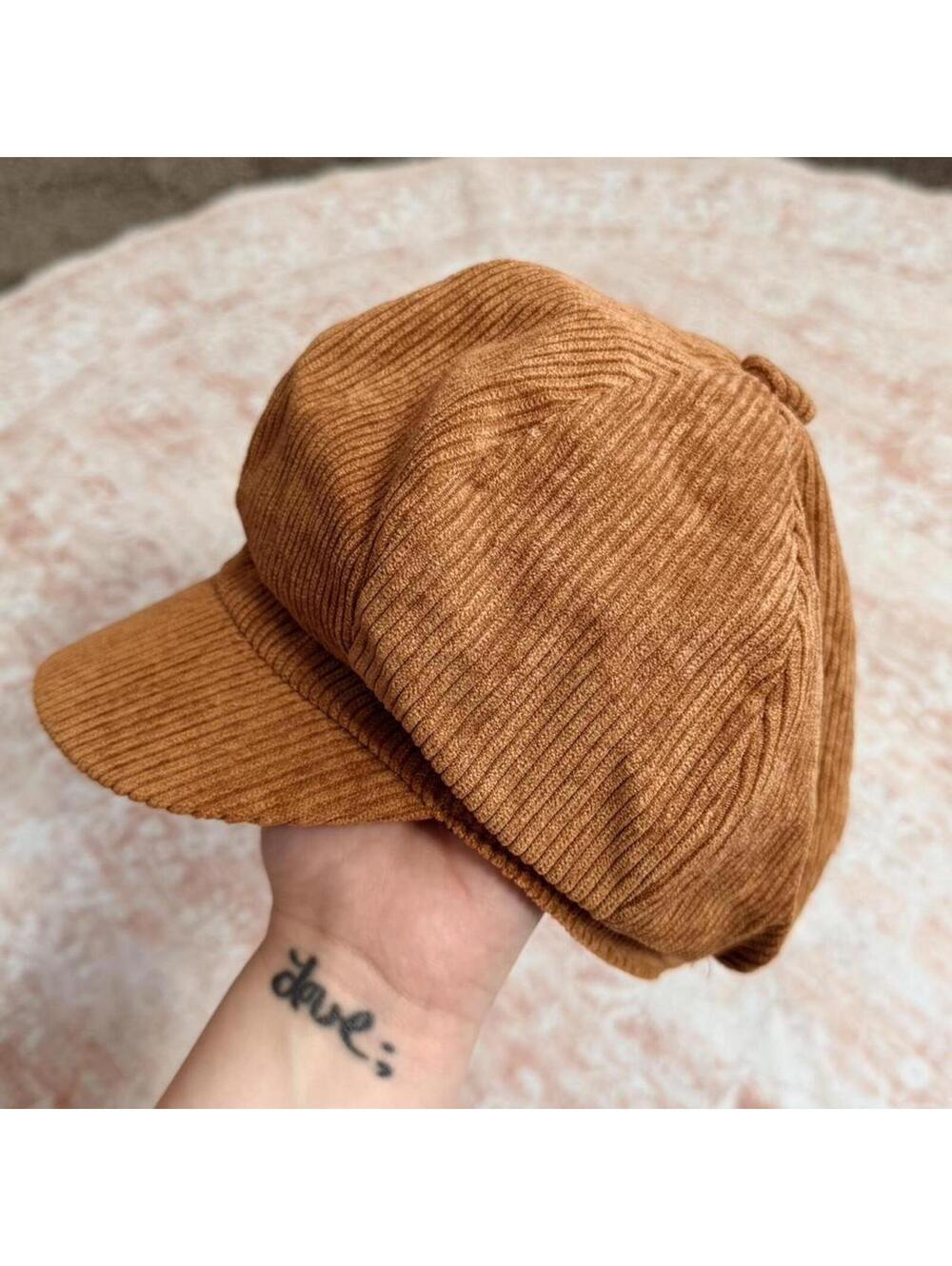 Vintage-inspired brown corduroy newsboy cap